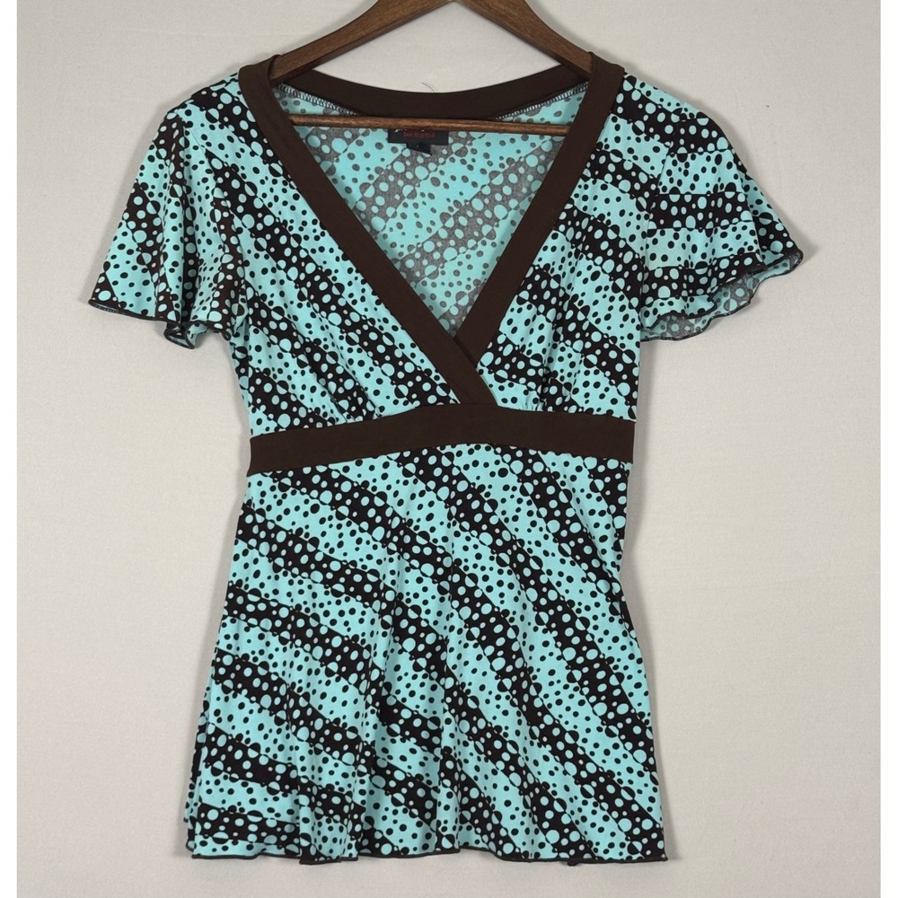 Hot Tempered Polka Dot Top Women Large Turquoise Brown Excellent Y2K Vintage